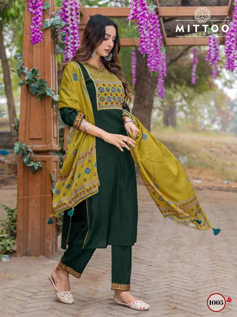 Amaya By Mittoo Modal Embroidery Kurti With Bottom Dupatta Exporters In India